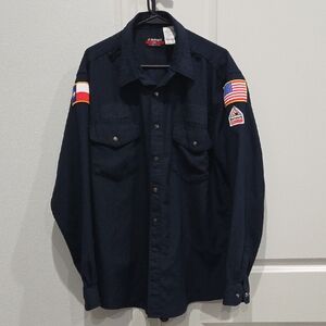 Black Button-Up Shirt with Flag Patches